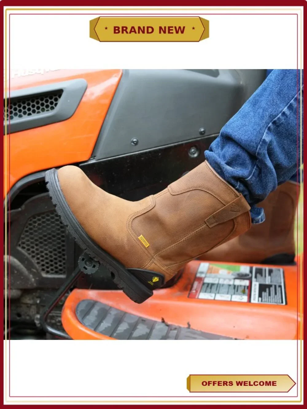 Men's Steel Toe Waterproof Pull On Work Boots Full Grain Leather